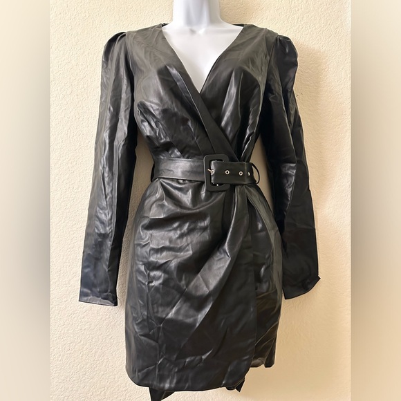 ASOS Black Faux Leather Wrap Dress - Picture 1 of 5